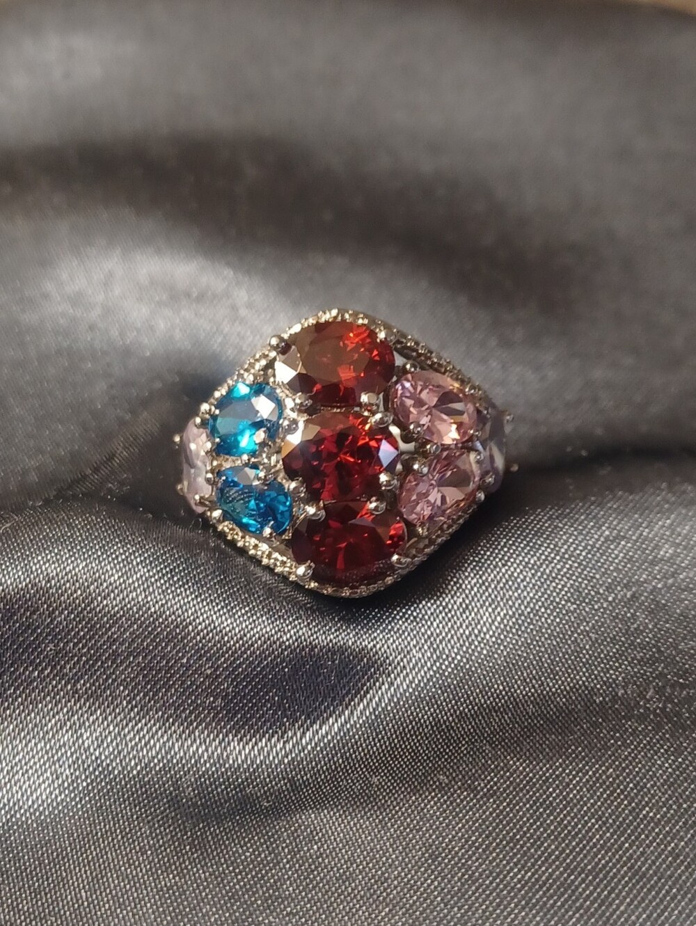 Multicolor Gemstone Cluster Cocktail Ring - Women Jewelry